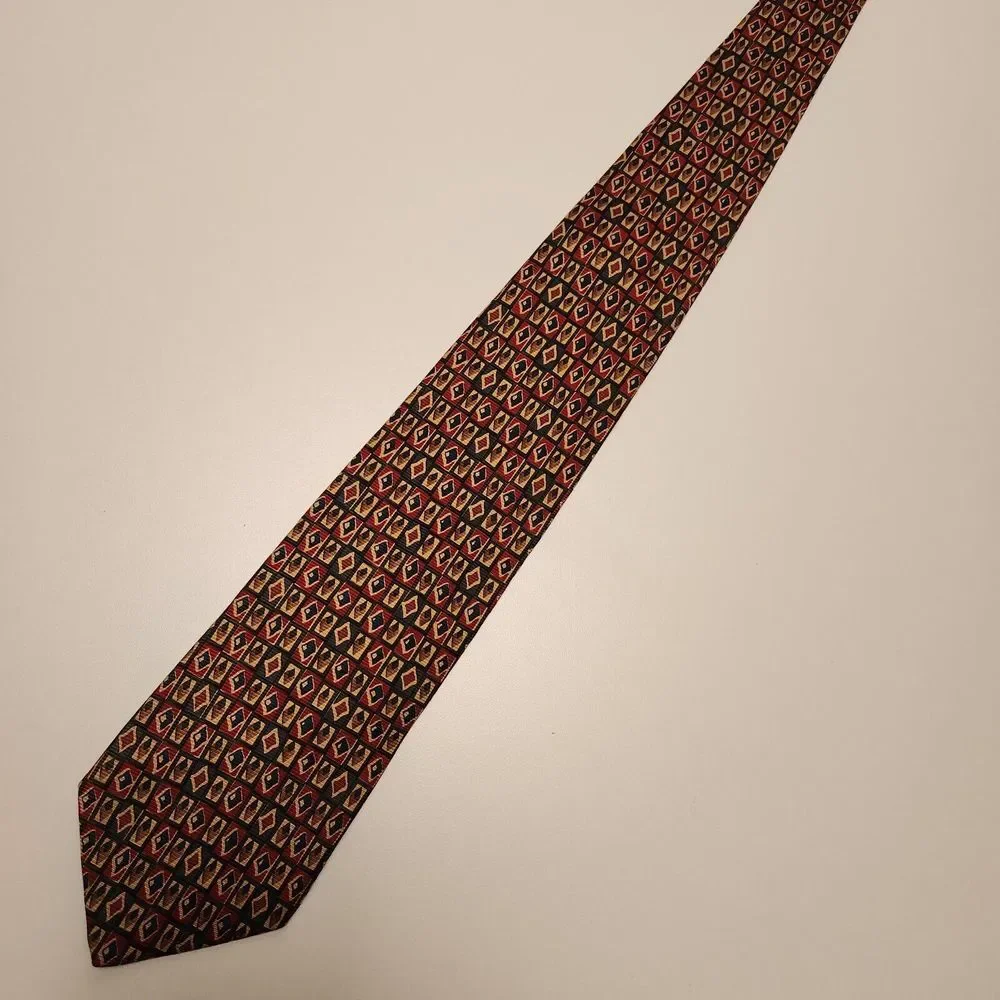 BROOKS BROTHERS Makers Mens 100% Silk Necktie USA‎ Designer Geometric